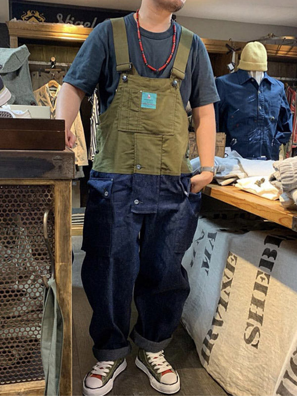 Men's Color Block Casual Denim Overalls