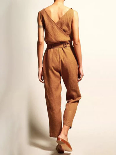 V-neck Casual Jumpsuit With Belt