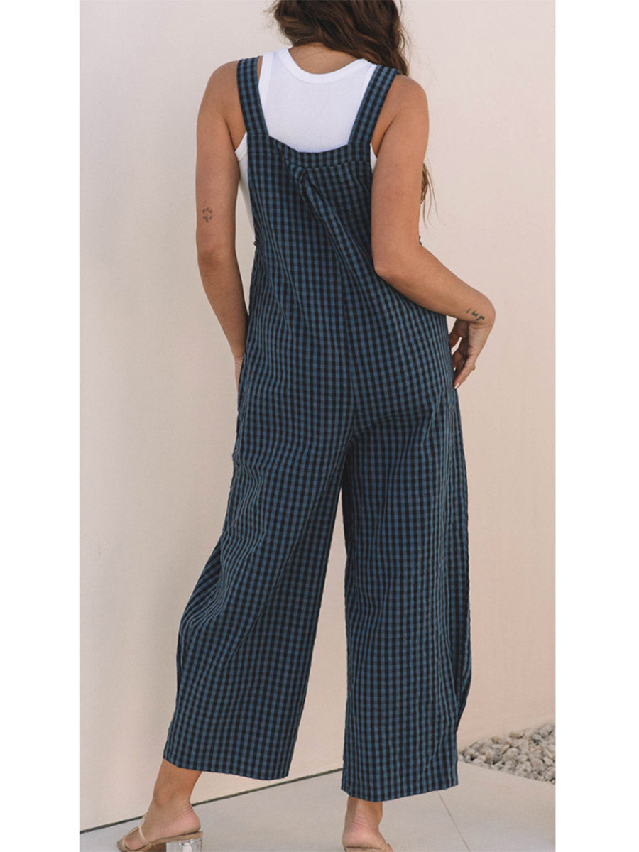 Women's Casual Plaid Wide-Leg Overalls