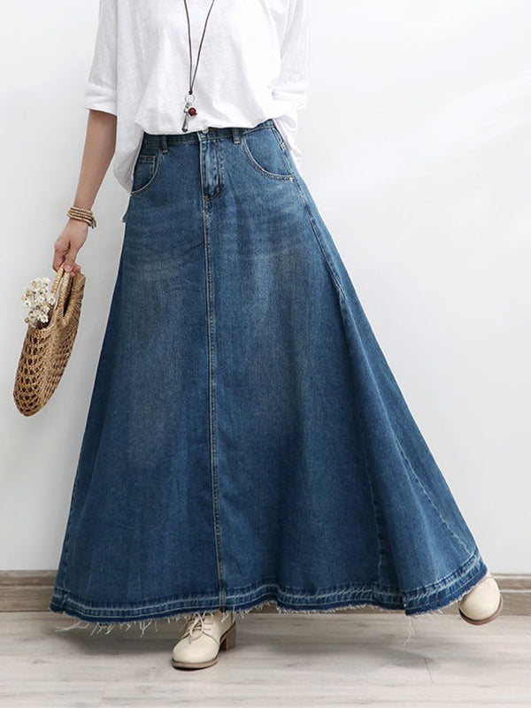 A-Line Flared Denim Maxi Skirt