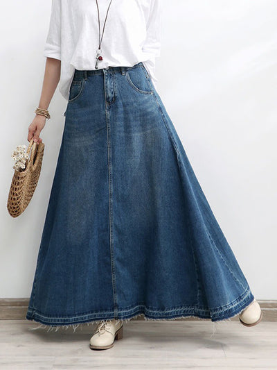 A-Line Flared Denim Maxi Skirt
