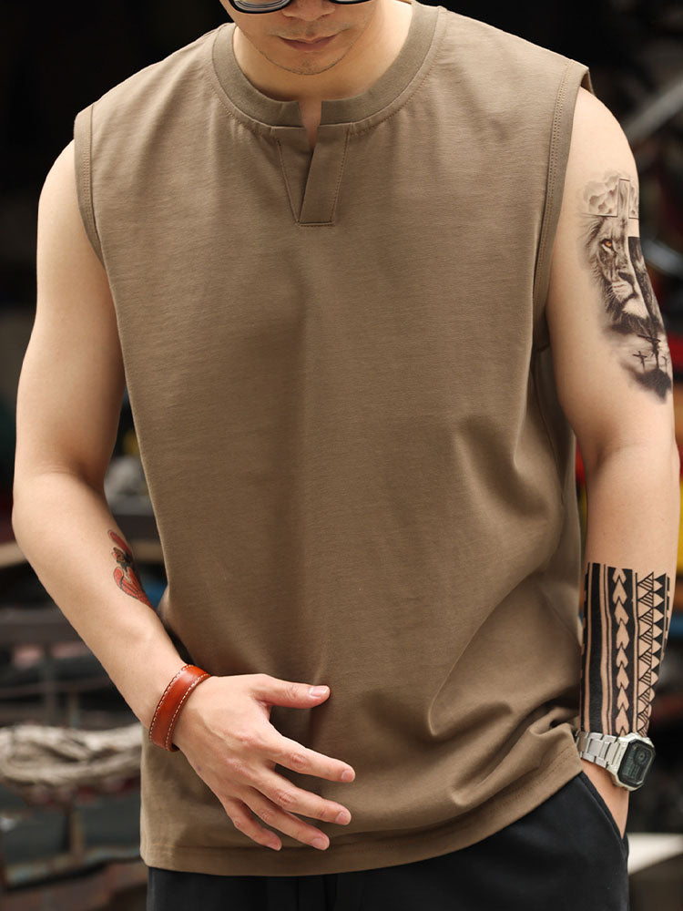 Men's Sleeveless Henley Tank Top