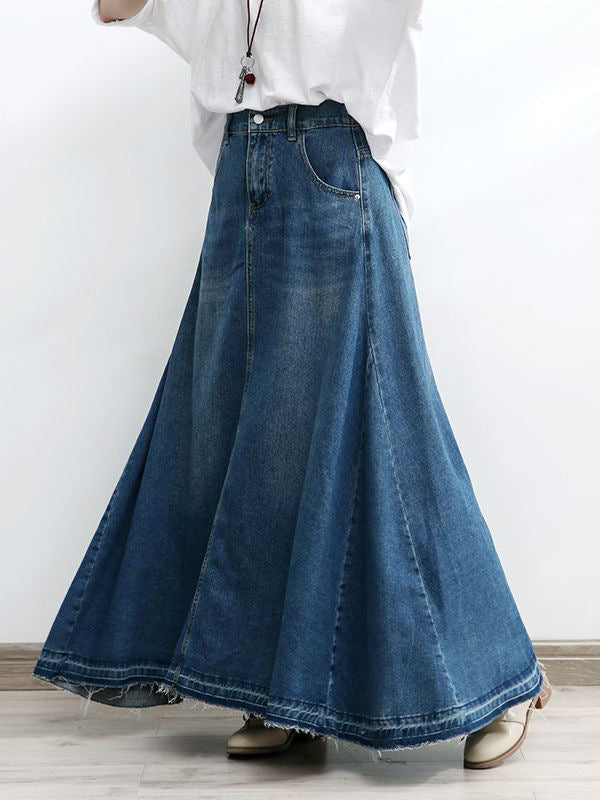 A-Line Flared Denim Maxi Skirt