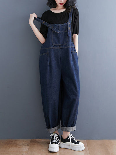 Women's Loose Multi-Pocket Denim Overalls