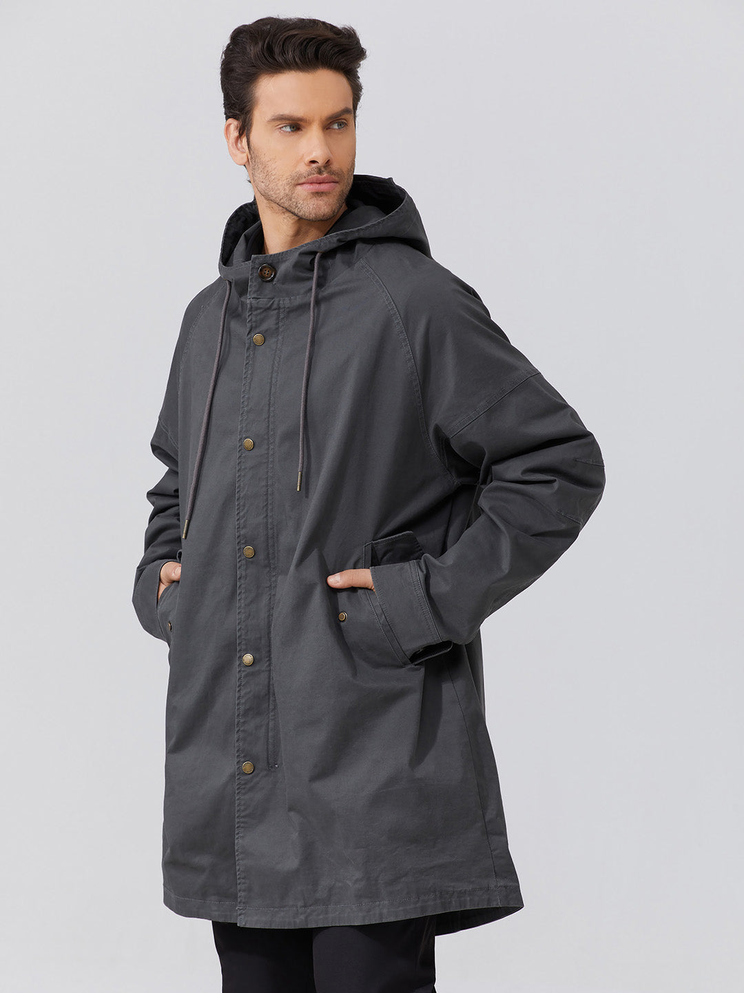 Men's Hooded Parka Jacket with Adjustable Drawstrings