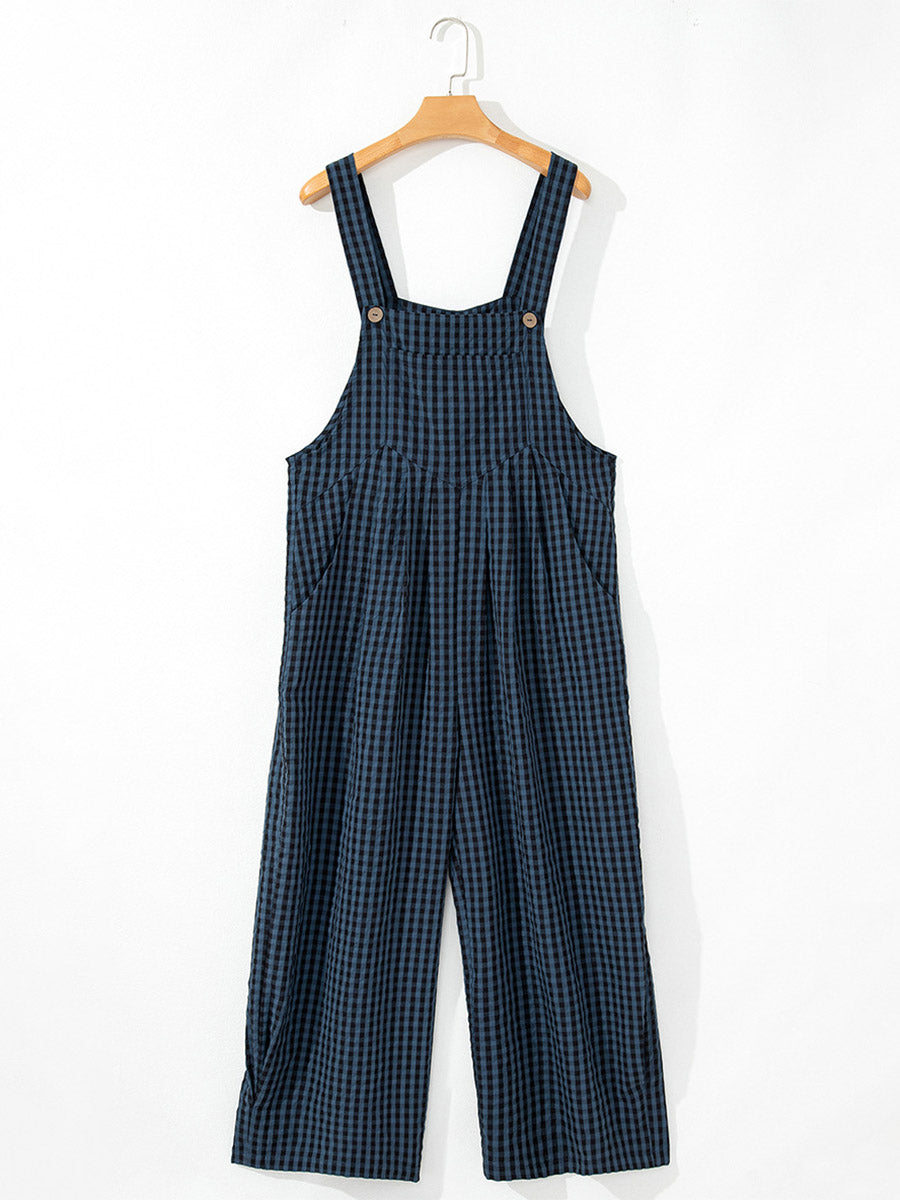 Women's Casual Plaid Wide-Leg Overalls