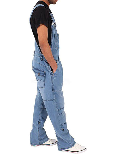 Men's Relaxed Fit Work Dungarees Triple Seams Denim Overalls