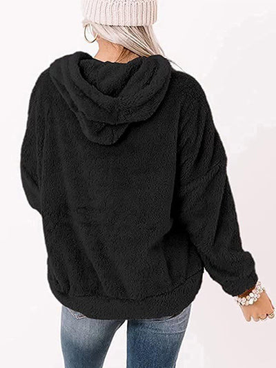 Long Sleeve Plush Pullover Loose Drawstring Hoodie with Pockets
