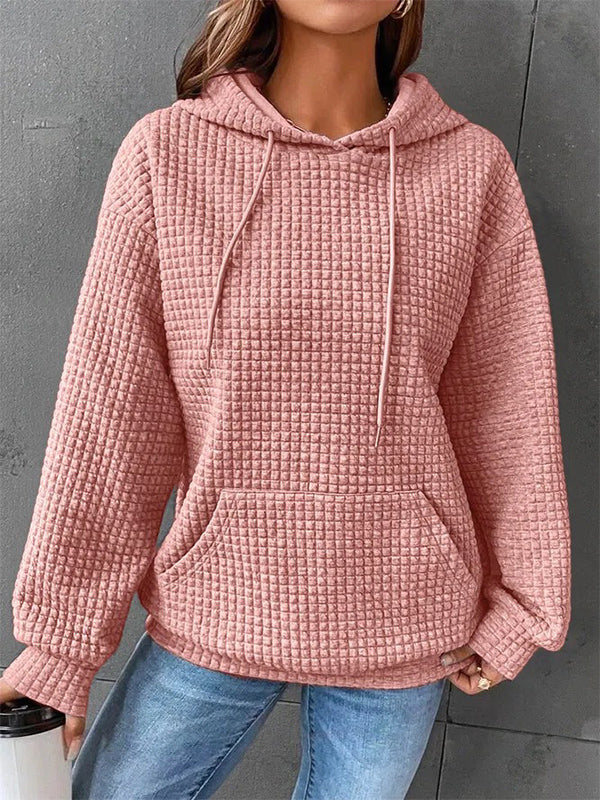 Solid Color Waffle Round Neck Long Sleeve Sweatshirt