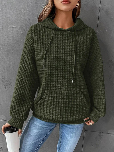 Solid Color Waffle Round Neck Long Sleeve Sweatshirt