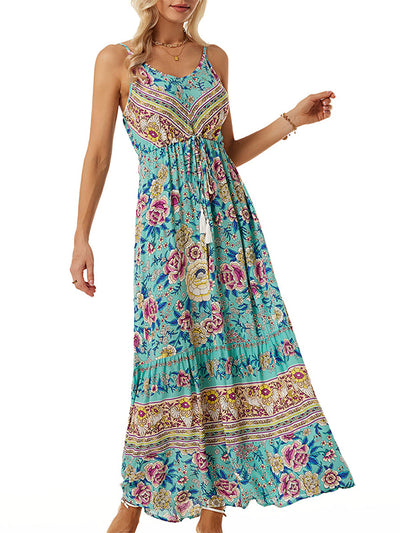 V-neck High Waist Botanical Floral Slip Dress