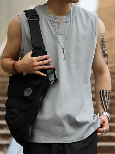 Men's Sleeveless Henley Tank Top