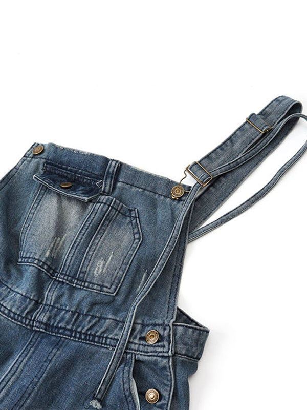 Double-Strap Denim Overalls with Side Bottom Splits