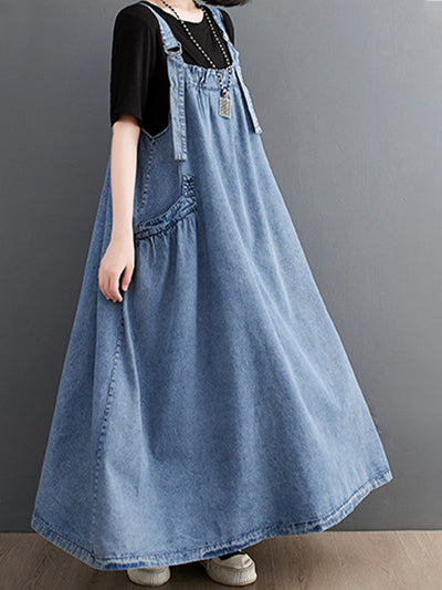 Loose Fit Denim Overall Dress