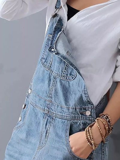 Back Slit Distressed Denim Overalls Dress