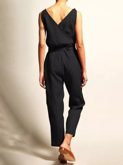 V-neck Casual Jumpsuit With Belt