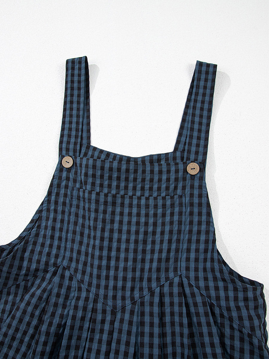 Women's Casual Plaid Wide-Leg Overalls