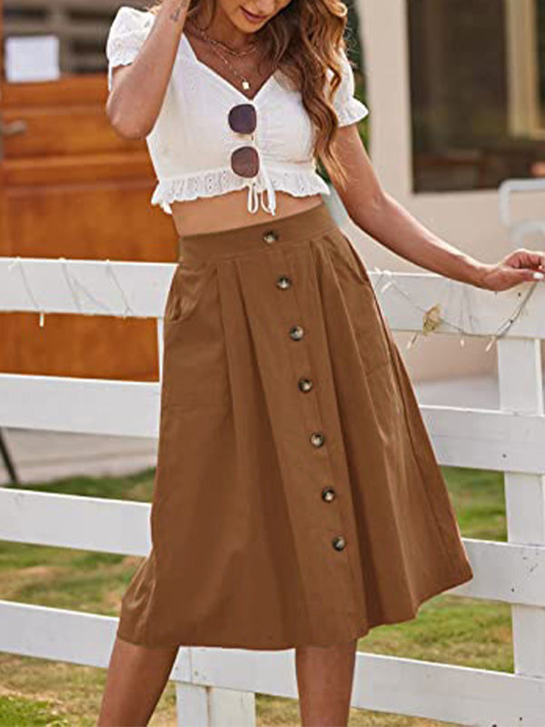 Women's Casual High Waist Button Skirt