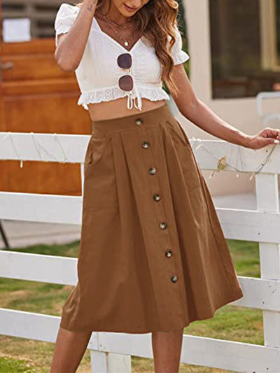 Women's Casual High Waist Button Skirt
