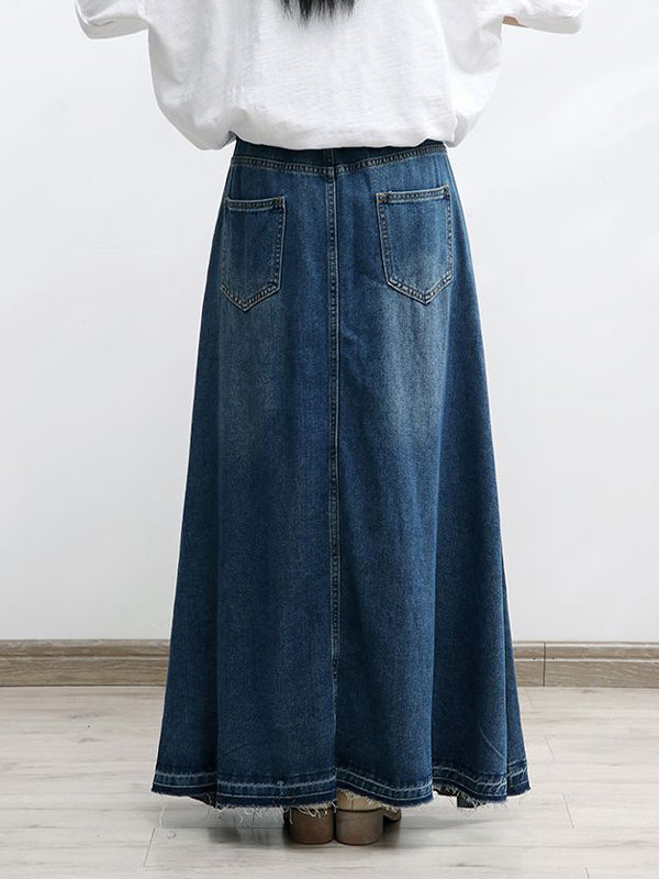 A-Line Flared Denim Maxi Skirt