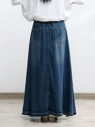 A-Line Flared Denim Maxi Skirt