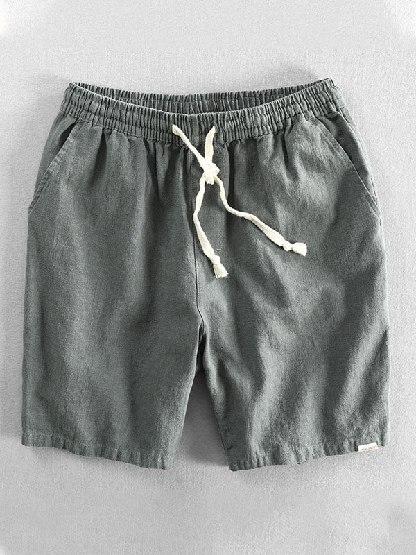 Men’s Drawstring Cotton and Linen Blend Casual Shorts