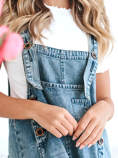 Loose Fit Distressed Denim Overalls