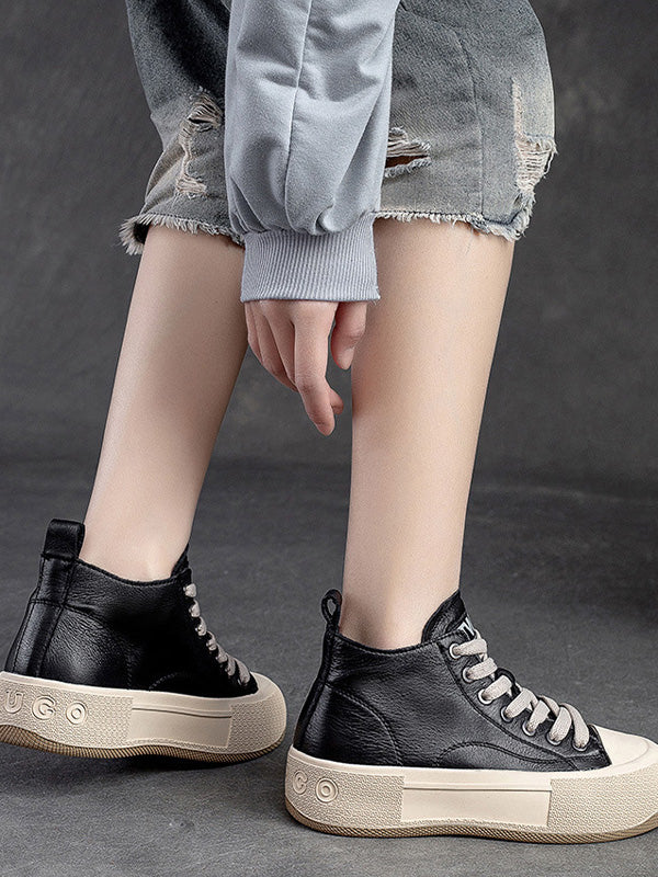 Women's Casual Leather Flat Ankle Boots