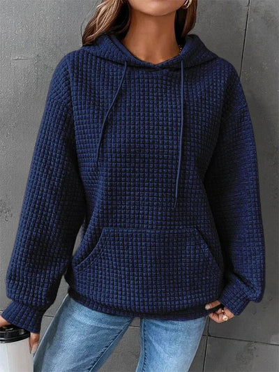 Solid Color Waffle Round Neck Long Sleeve Sweatshirt