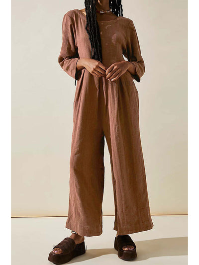 Women's U-Neck Back Long Sleeve Jumpsuit