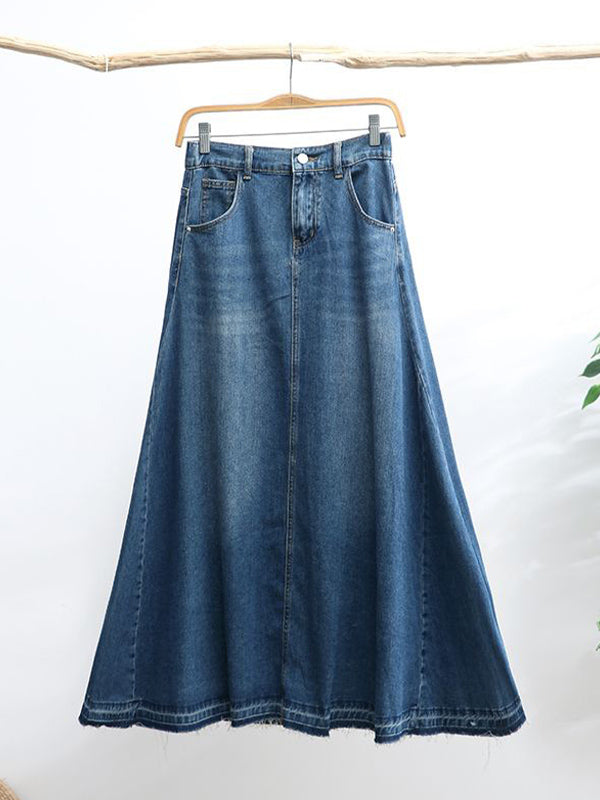 A-Line Flared Denim Maxi Skirt