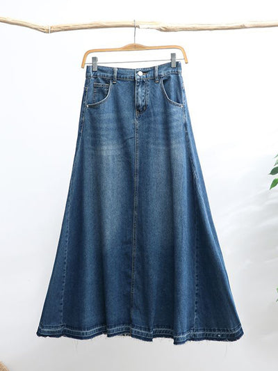 A-Line Flared Denim Maxi Skirt