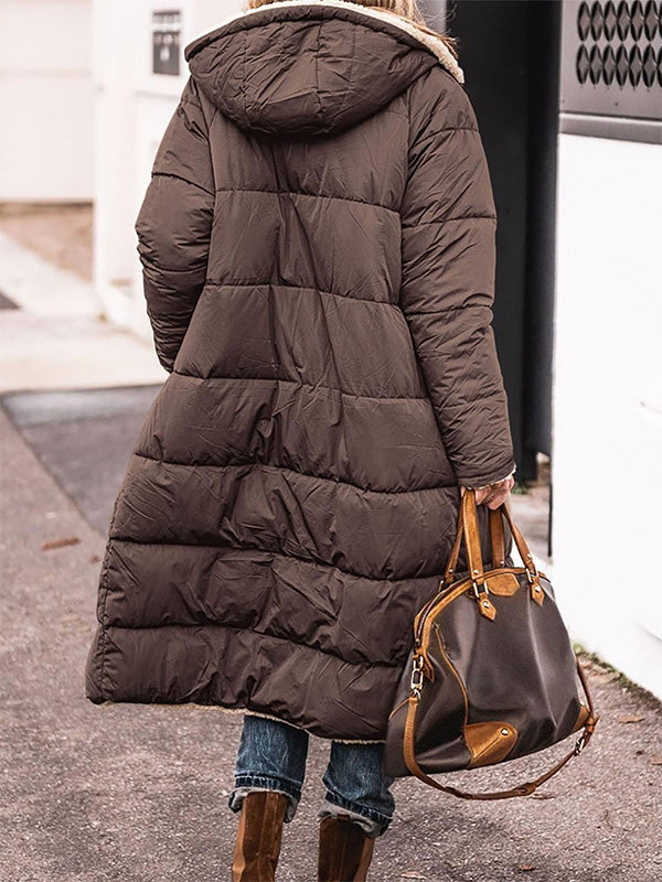 Manteau réversible en polaire pour femme Veste chaude à capuche et manches longues