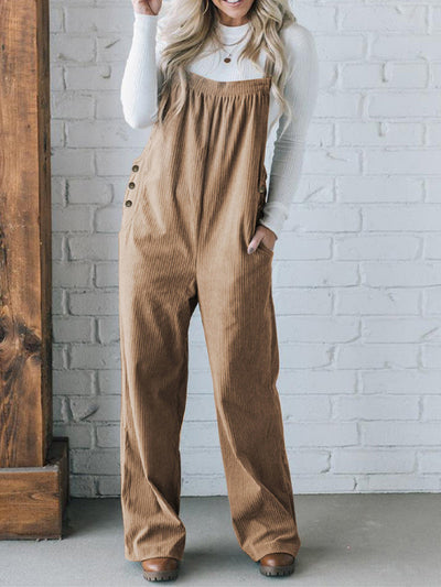 Women's Cozy Corduroy Loose Fit Overalls