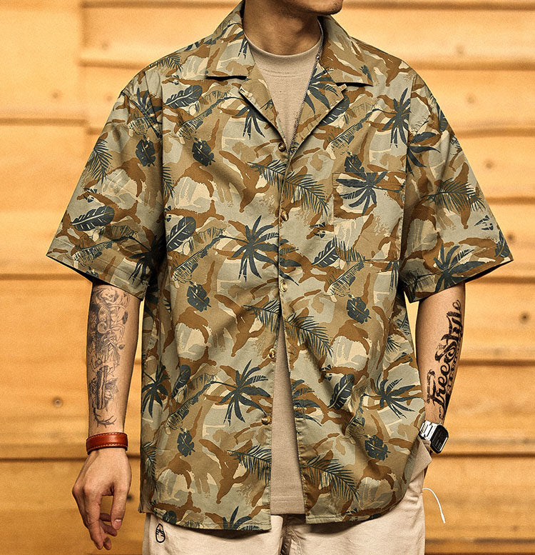 Men's Camo Palm Leaf Print Short-Sleeve Shirt