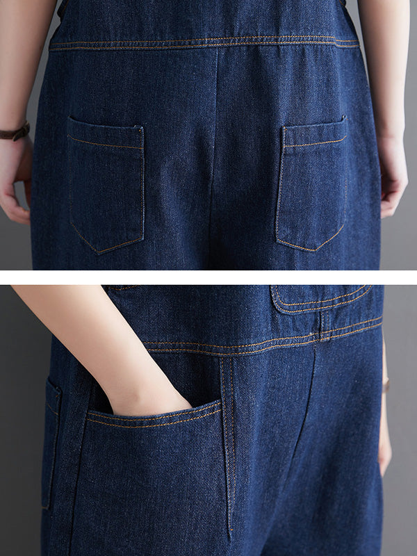 Women's Loose Multi-Pocket Denim Overalls