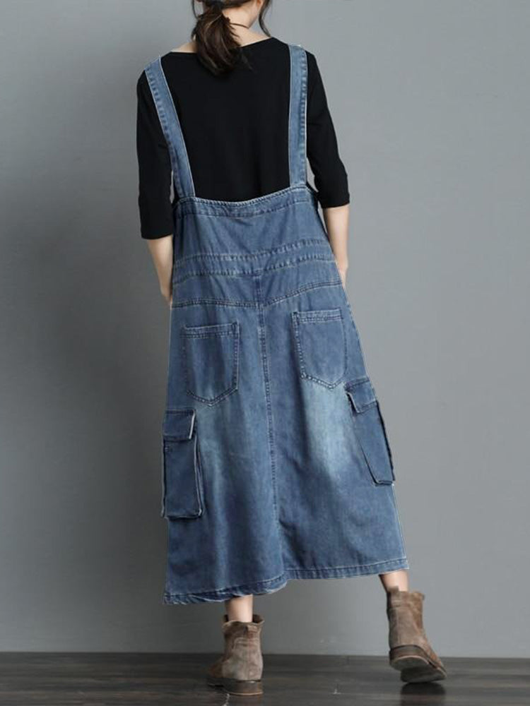 Women's Denim Skirtall Loose Fit Overall Dress – Madepants