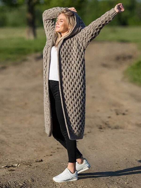 Boho Winter Warm Hooded Cardigan Knit Sweater