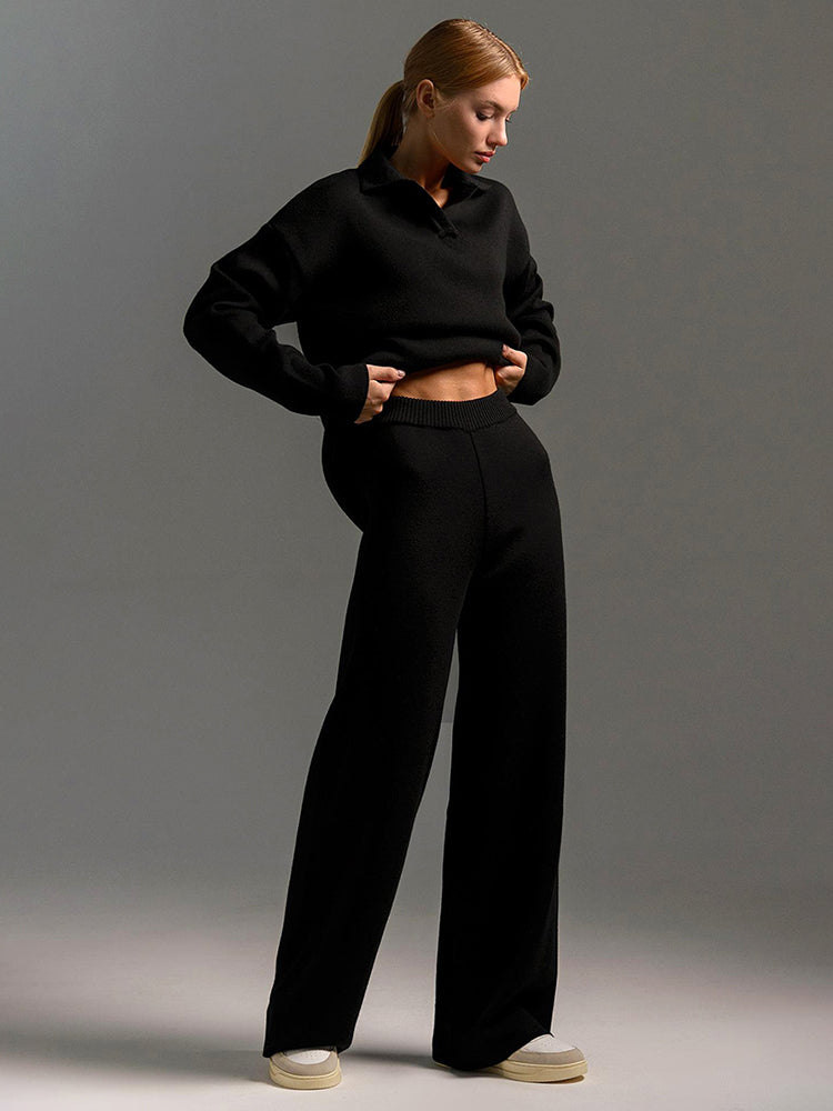 Knitted Pullover Wide-leg Trousers Two-piece Set
