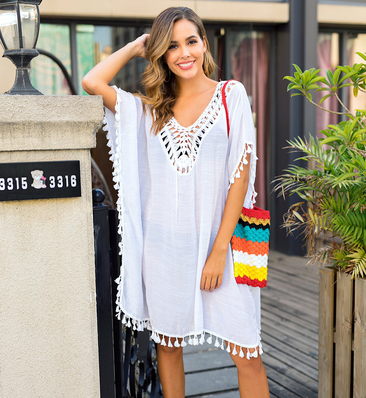 Women's Crochet Trim Tassel Beach Cover-Up Dress
