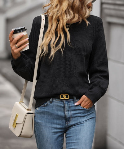 Pull col V à motifs géométriques pour femme