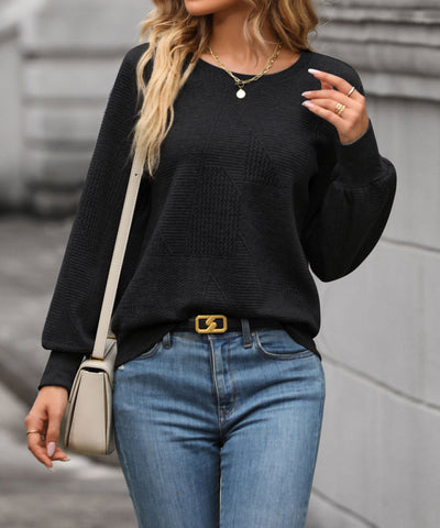 Pull col V à motifs géométriques pour femme