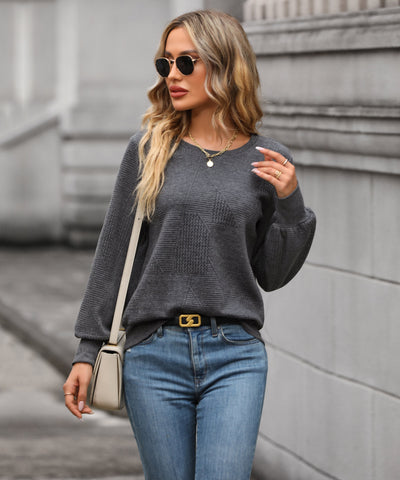 Pull col V à motifs géométriques pour femme