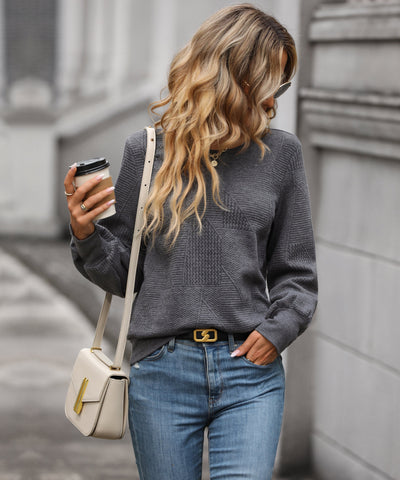Pull col V à motifs géométriques pour femme