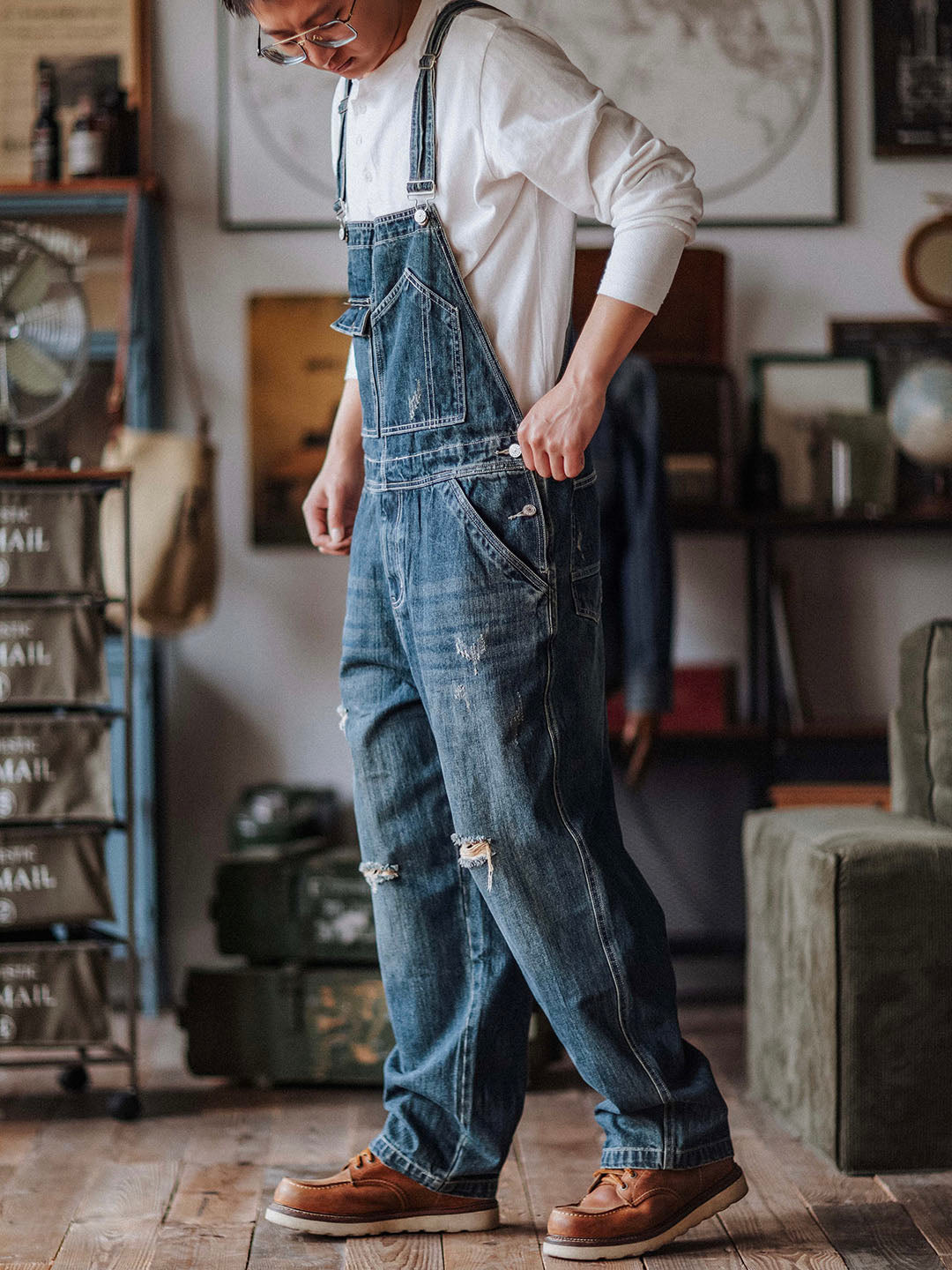 Artisan Distressed Denim Bib Overalls