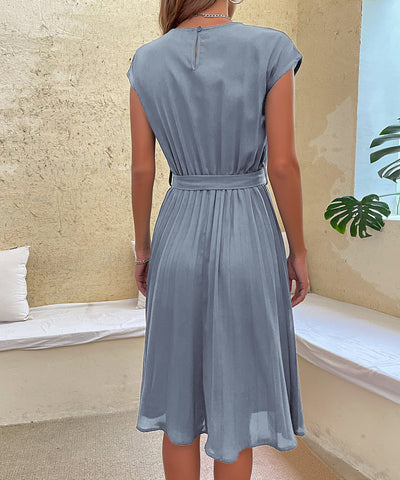 Women's Belted Pleated Midi Dress