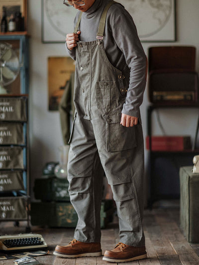 Men's Canvas Overalls Flap Pockets Button Front Workwear