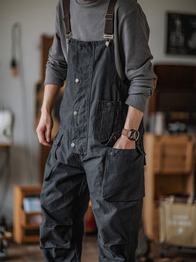 Men's Canvas Overalls Flap Pockets Button Front Workwear