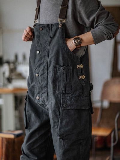 Men's Canvas Overalls Flap Pockets Button Front Workwear