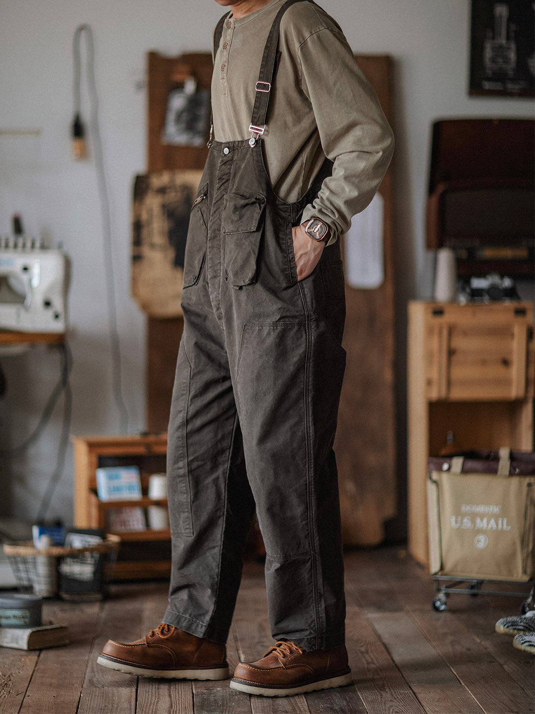 Men's Unique Pocket Overalls with Hammer Loop